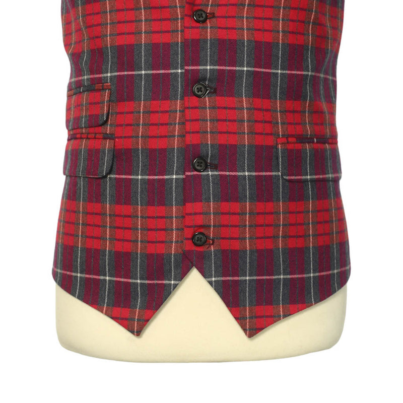 Mens Vest Suit Lapel Red Purple Plaid Check Wool Formal Wedding Waistcoat XL 46