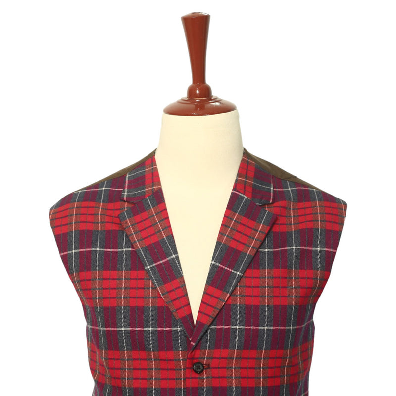 Mens Vest Suit Lapel Red Purple Plaid Check Wool Formal Wedding Waistcoat XL 46