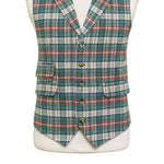 Mens Plaid Vest 44R Green Beige Orange Wool Waistcoat XL Formal Wedding Party