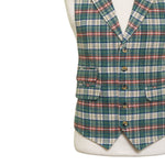 Mens Plaid Vest 44R Green Beige Orange Wool Waistcoat XL Formal Wedding Party