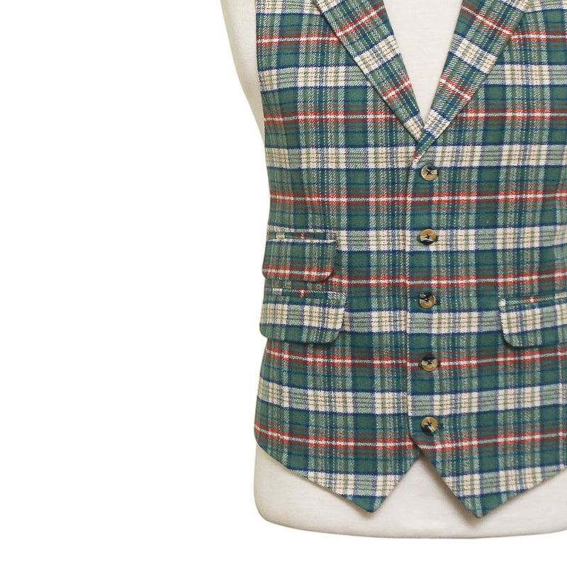 Mens Plaid Vest 44R Green Beige Orange Wool Waistcoat XL Formal Wedding Party