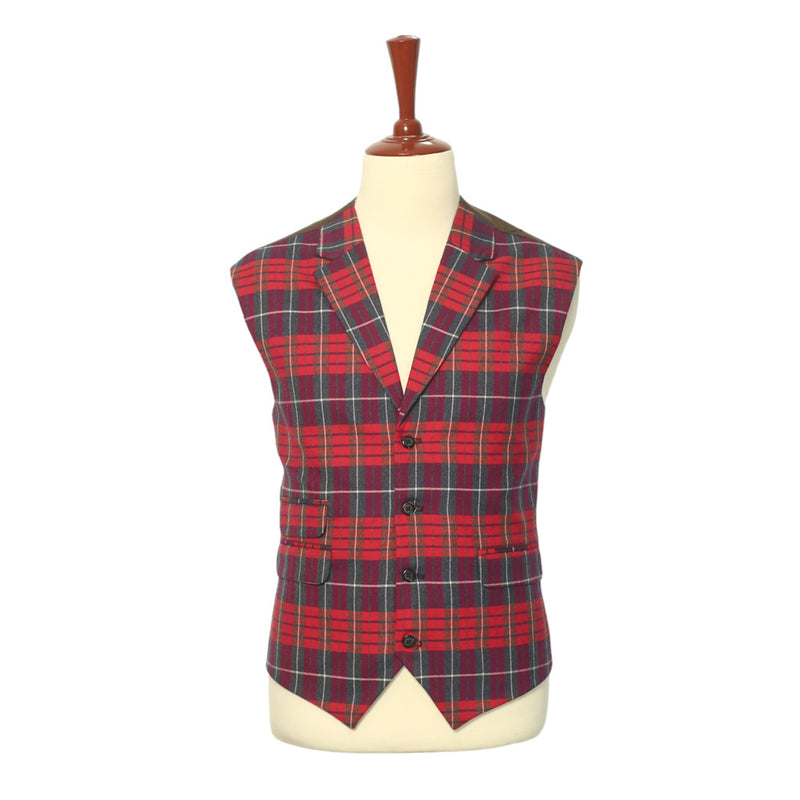 Mens Vest Suit Lapel Red Purple Plaid Check Wool Formal Wedding Waistcoat XL 46