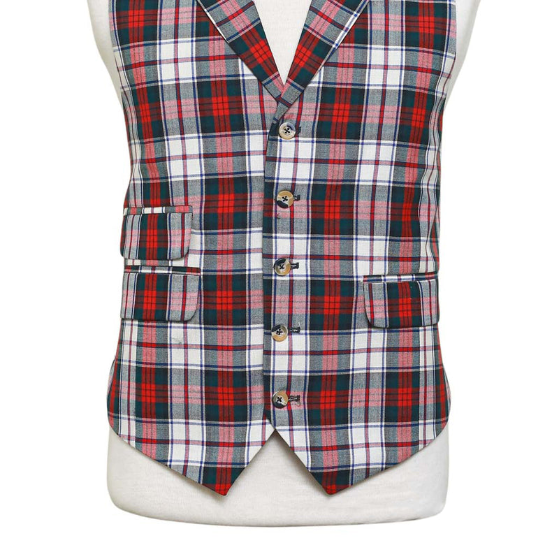 Mens Tartan Plaid Vest 44R Red Green White Cotton Waistcoat XL Christmas Formal