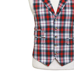 Mens Tartan Plaid Vest 44R Red Green White Cotton Waistcoat XL Christmas Formal