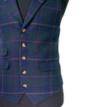 Mens Plaid Vest 44R Blue Green Purple Wool Waistcoat Formal Wedding Party Groom