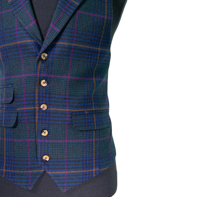 Mens Plaid Vest 44R Blue Green Purple Wool Waistcoat Formal Wedding Party Groom