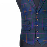 Mens Plaid Vest 44R Blue Green Purple Wool Waistcoat Formal Wedding Party Groom
