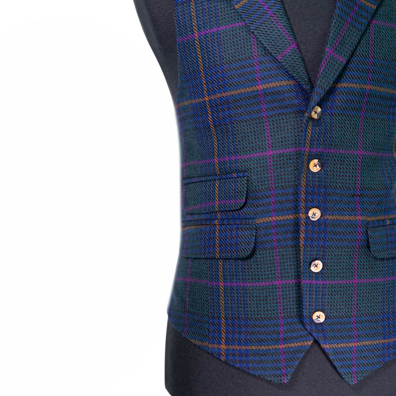 Mens Plaid Vest 44R Blue Green Purple Wool Waistcoat Formal Wedding Party Groom