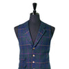 Mens Plaid Vest 44R Blue Green Purple Wool Waistcoat Formal Wedding Party Groom