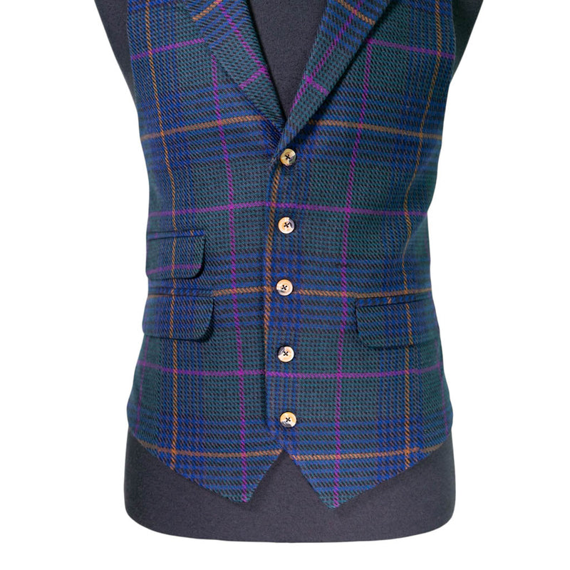Mens Plaid Vest 44R Blue Green Purple Wool Waistcoat Formal Wedding Party Groom