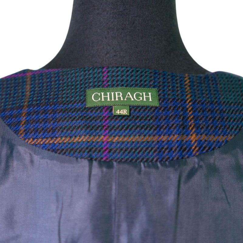 Mens Plaid Vest 44R Blue Green Purple Wool Waistcoat Formal Wedding Party Groom