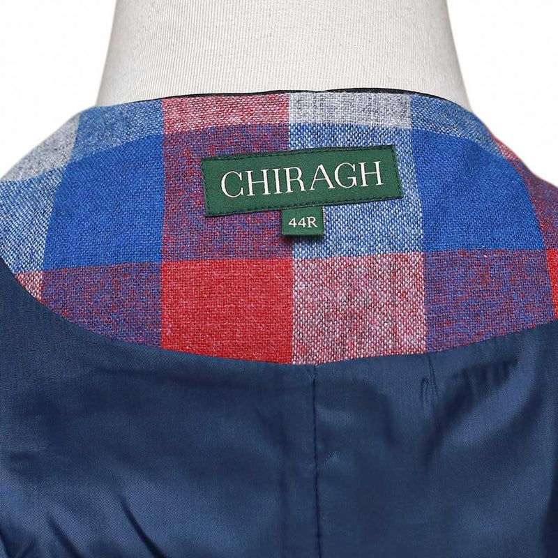 Mens Vest 44R Plaid Check Blue Red Gray Wool Waistcoat XL Formal Wedding Party