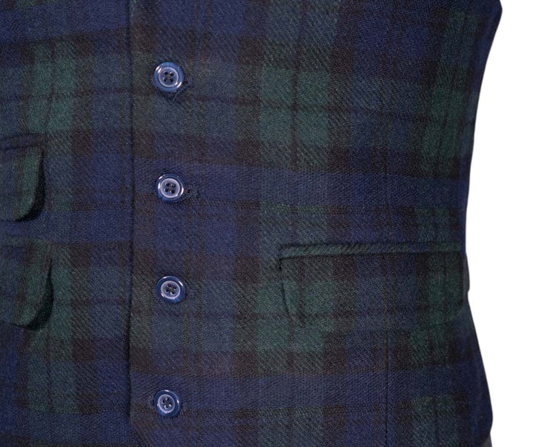 Mens Waistcoat Suit Vest 40R Blue Green Tartan Plaid Wool Formal Wedding Party