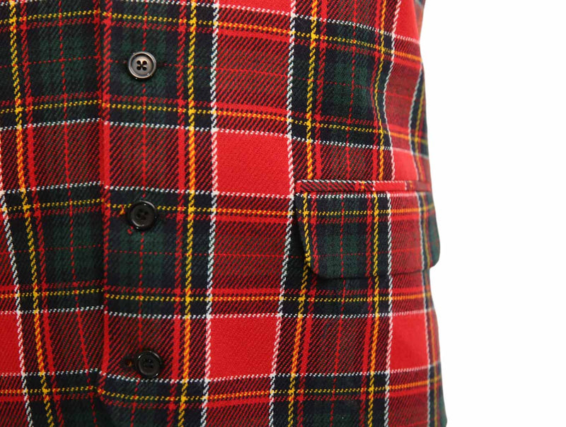 Mens Vest Suit Lapel Red Tartan Plaid Wool Dress Formal Wedding Waistcoat XL 46