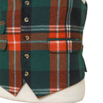 Mens Vest 44R Plaid Green Orange Wool Waistcoat XL Formal Wedding Groom Party