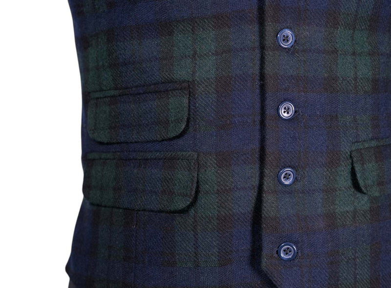 Mens Waistcoat Suit Vest 40R Blue Green Tartan Plaid Wool Formal Wedding Party