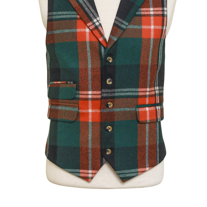 Mens Vest 44R Plaid Green Orange Wool Waistcoat XL Formal Wedding Groom Party