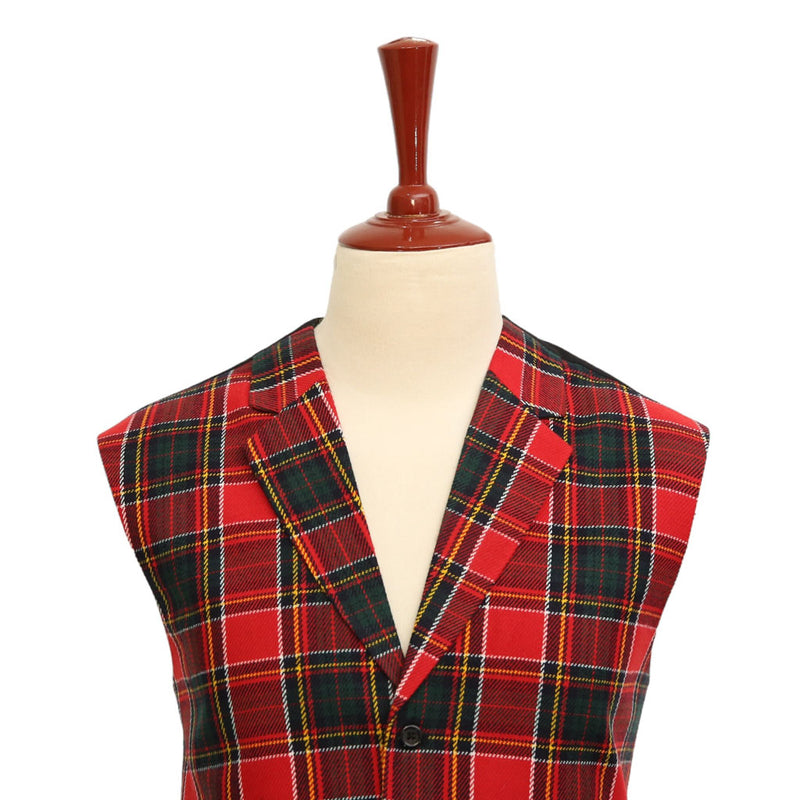 Mens Vest Suit Lapel Red Tartan Plaid Wool Dress Formal Wedding Waistcoat XL 46