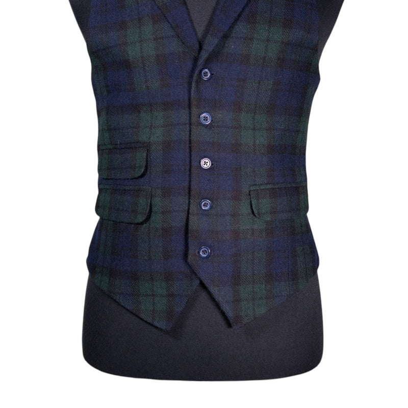 Mens Waistcoat Suit Vest 40R Blue Green Tartan Plaid Wool Formal Wedding Party