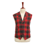 Mens Vest Suit Lapel Red Tartan Plaid Wool Dress Formal Wedding Waistcoat XL 46