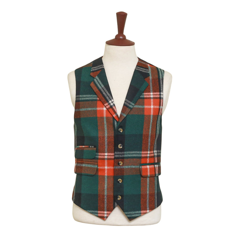 Mens Vest 44R Plaid Green Orange Wool Waistcoat XL Formal Wedding Groom Party