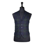 Mens Waistcoat Suit Vest 40R Blue Green Tartan Plaid Wool Formal Wedding Party