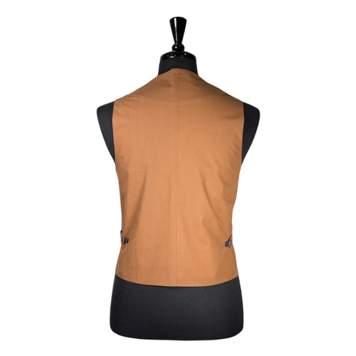 Mens Waistcoat Suit Lapel Vest 40R Brown Orange Plaid Wool Formal Wedding Party