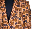 Men's Blazer Beige Brown Floral Wool Formal Casual Jacket Sport Coat 44R