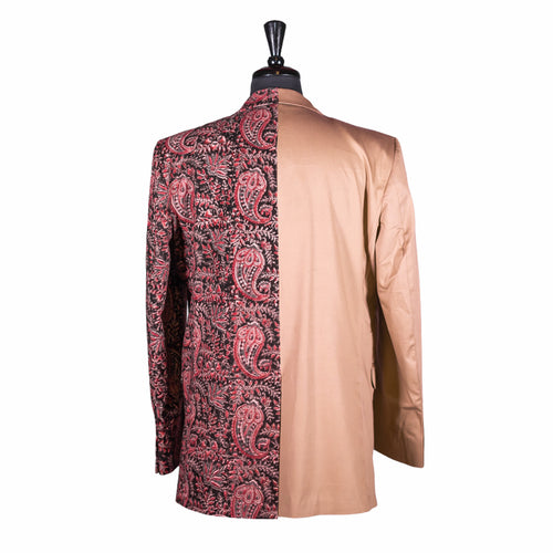 Men's Contrast Panel Solid Beige and Paisley Cotton Blazer (42R)