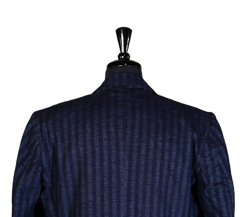 Men's Blazer Navy Blue Striped Handmade Formal Suit Jacket Wedding Sport Coat 44R