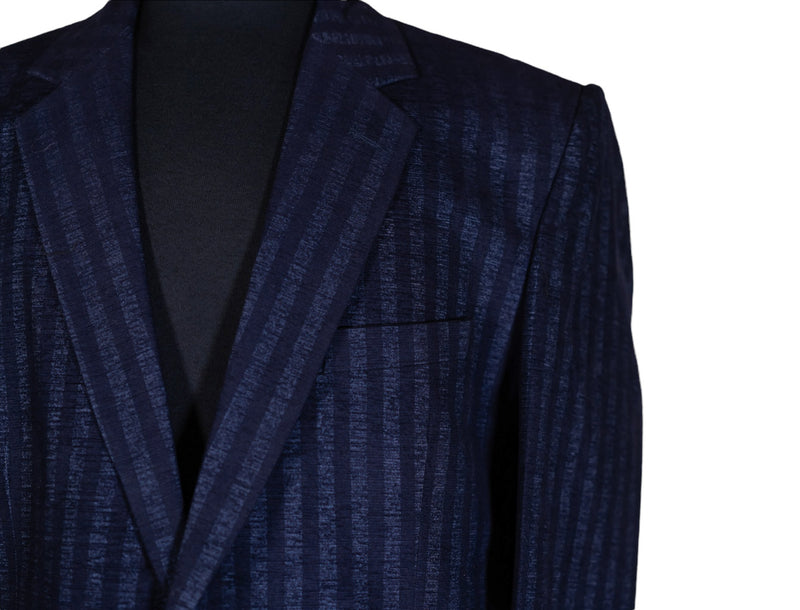 Men's Blazer Navy Blue Striped Handmade Formal Suit Jacket Wedding Sport Coat 44R