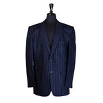 Men's Blazer Navy Blue Striped Handmade Formal Suit Jacket Wedding Sport Coat 44R