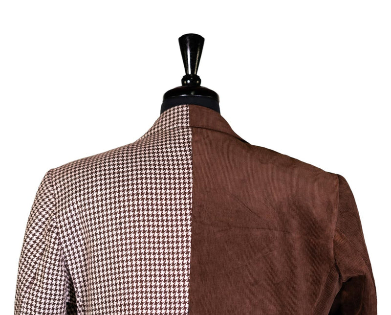 Men's Blazer Brown Check Corduroy Formal Jacket Sport Coat (44R)