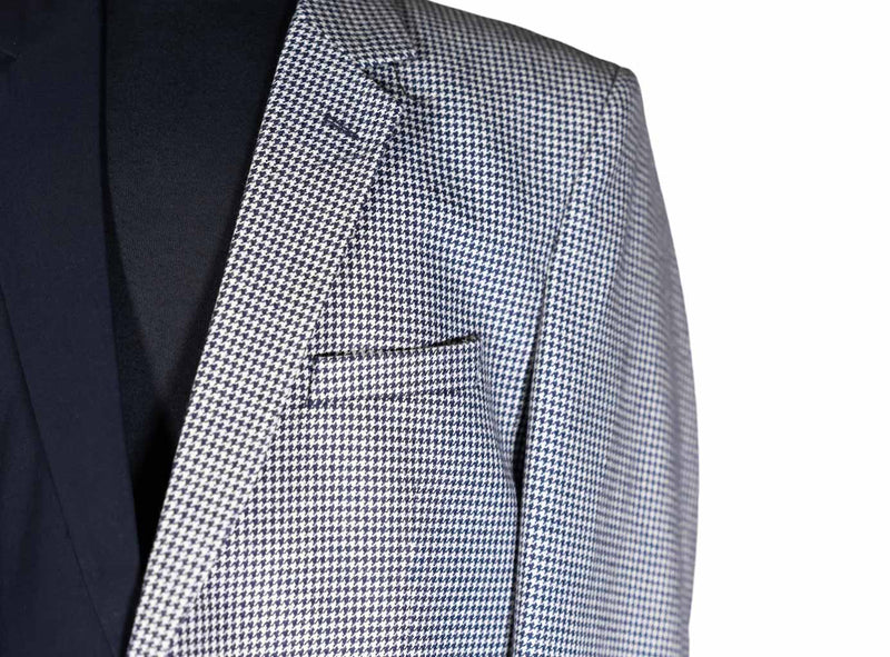 Men's Blazer Blue White Check Plaid Jacket Sport Coat (44R)