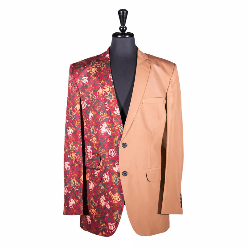 Men's Contrast Panel Solid Brown and Floral Blazer (42R)