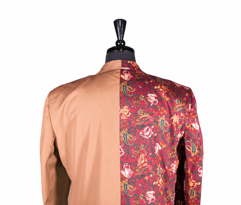 Men's Contrast Panel Solid Brown and Floral Blazer (42R)
