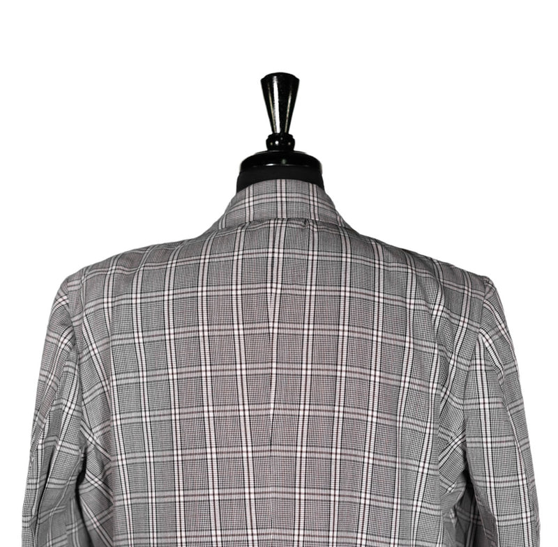 Men's Blazer Black White Red Plaid Jacket Sport Coat (46R)