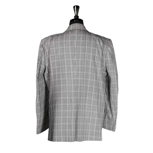 Men's Blazer Black White Red Plaid Jacket Sport Coat (46R)