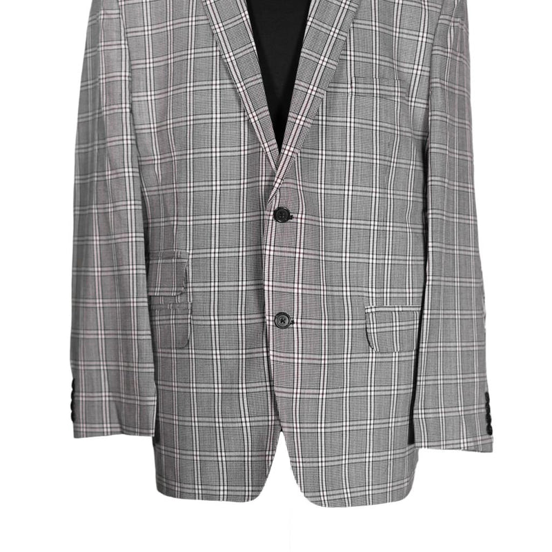 Men's Blazer Black White Red Plaid Jacket Sport Coat (46R)