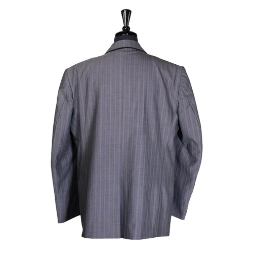 Men's Blazer Gray Blue Striped Wool Jacket Sport Coat (46R)