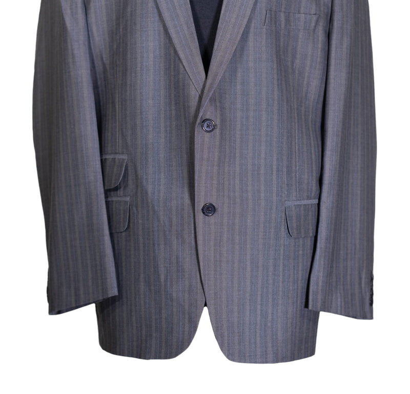 Men's Blazer Gray Blue Striped Wool Jacket Sport Coat (46R)