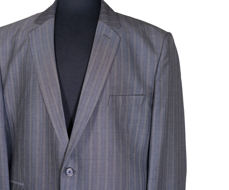 Men's Blazer Gray Blue Striped Wool Jacket Sport Coat (46R)