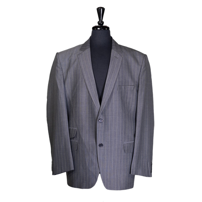 Men's Blazer Gray Blue Striped Wool Jacket Sport Coat (46R)