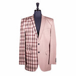 Men's Contrast Panel Solid Beige and Plaid Check Blazer (42R)