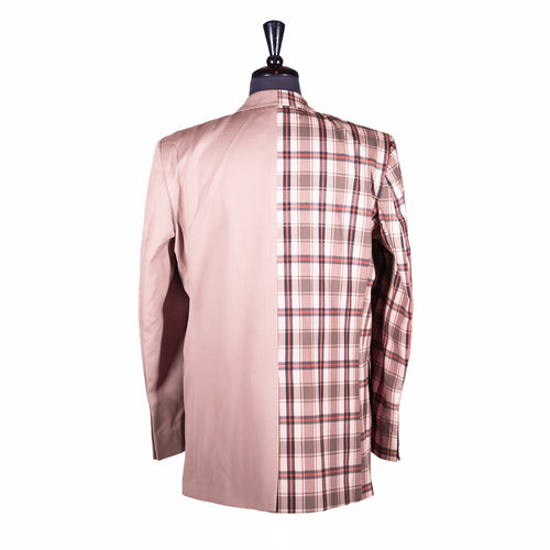 Men's Contrast Panel Solid Beige and Plaid Check Blazer (42R)