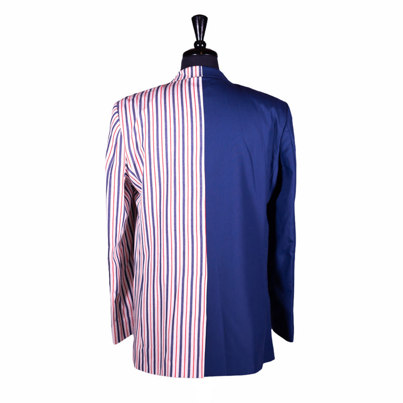 Men's Contrast Panel Solid Blue and Striped Blazer (42R)