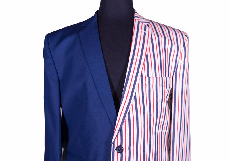 Men's Contrast Panel Solid Blue and Striped Blazer (42R)