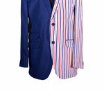 Men's Contrast Panel Solid Blue and Striped Blazer (42R)