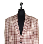 Men's Blazer Beige Red Plaid Check Wool Jacket Sport Coat (48R)