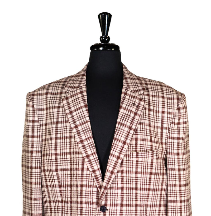 Men's Blazer Beige Red Plaid Check Wool Jacket Sport Coat (48R)